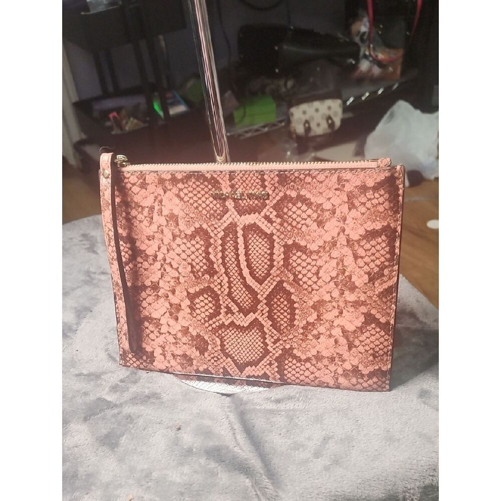 Michael Kors Rose Pink Snake-Print Wristlet Clutch